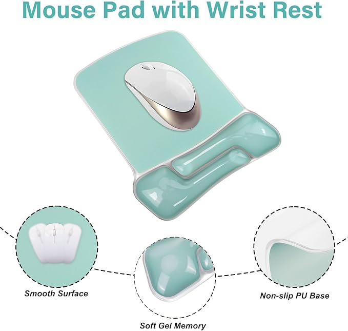 MOSISO Gel Wrist Rest Support for Mouse Pad&ampKeyboard Set Irregular Rectangular Ergonomic Mousepad Keyboard Pad Non-Slip Soft Cooling Gel Easy Typing Mat for Computer Laptop Home/Office Green