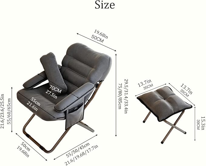 YCKEGEW Lazy Chair IndoorLounge Chair Living RoomFolding Armcharir with Footrests and PillowUpholstered Recliner SleeperReading Gaming Chair (Color : Light Gray)