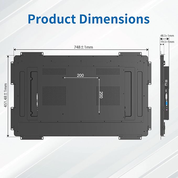 32 Inch Open Frame Touch Monitor PCAP 10-Point Touch Industrial Touchscreen Monitor with HDMI/VGA/DVI Interface Active Matrix TFT LCDLED Backlight with VESA Mount