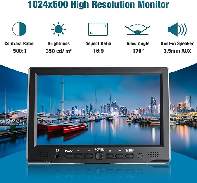 7 inch Small Monitor TFT LCD Display 1024X600 HDMI Mini Portable Screen for PC/TV/Camera/Gaming/Raspberry Pi