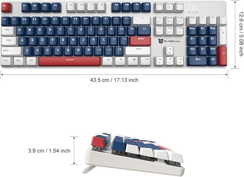 104 Keys Full Size Mechanical Gaming Keyboard | Red Switch Blue/White/Red Combo Color Computer Keyboards | 104 Keys US Layout Wired Mechanical PC Gaming Keyboard | Light Up Wired Clicky Keyboards
