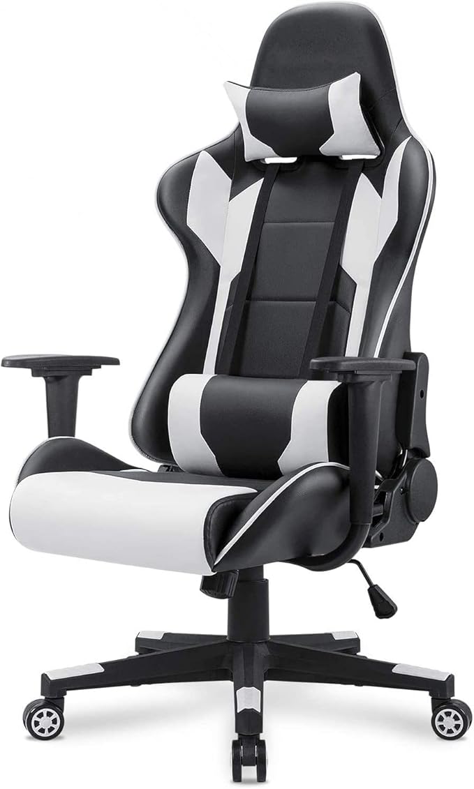 Adult Gaming Chair Ergonomic Massage Chair Modern Carbon Fiber Desk Chair Large Gaming Chair Teenage Gaming Chair (Red) White