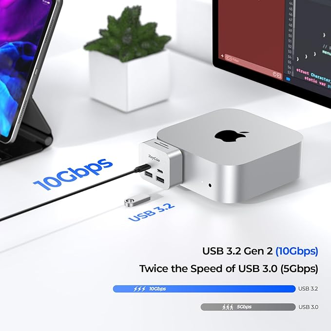RayCue MiniPack Expansion Dock for Mac mini M4 | 6-Port USB-C Hub with Dual 10Gbps Adapters 2 * 10G USB-C/ 2 * 10G USB-A/SD TF 3.0 Card Reader | High-Speed Data Transfer &amp Multi-Device Connectivi