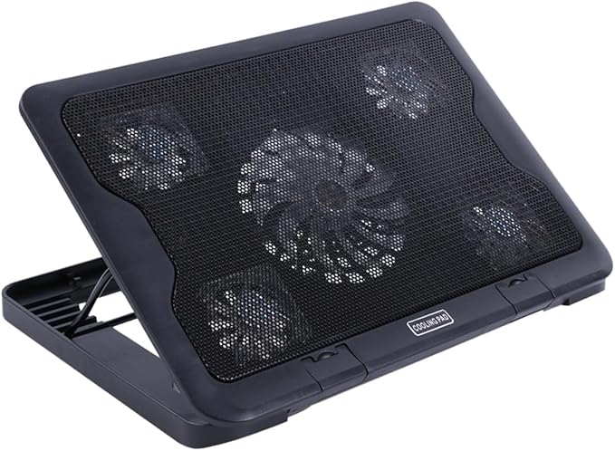 NUOBESTY Laptop Cooling Platform 5 Fans USB Powered Adjustable Stand Anti-Skid Laptop Cooler Base for Notebooks and Gaming Computers Black