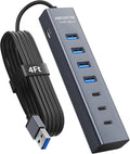 4Ft 7-Port USB Hub 3.0 for Desktop 4 USB-A &amp 3 USB-C Ports Aluminium 5Gbps USB Extender Hub USB Splitter USB Hub Long Cable for Desktop PC Flash Drive Mobile HDD SSD Windows/XPS