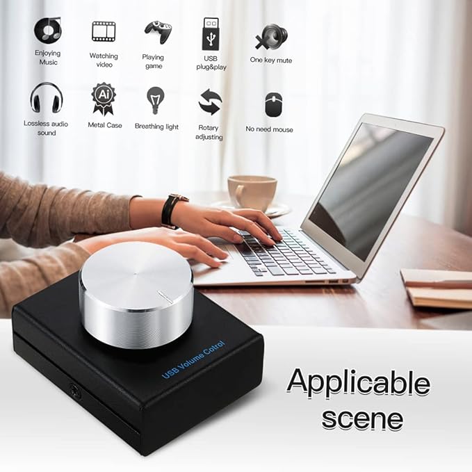 Docooler USB Volume Control PC Computer Speaker Audio Volume Remote Controller Knob with 1-Key Mute Function Support Rotation Volume Adjust for PC Laptop - Silver