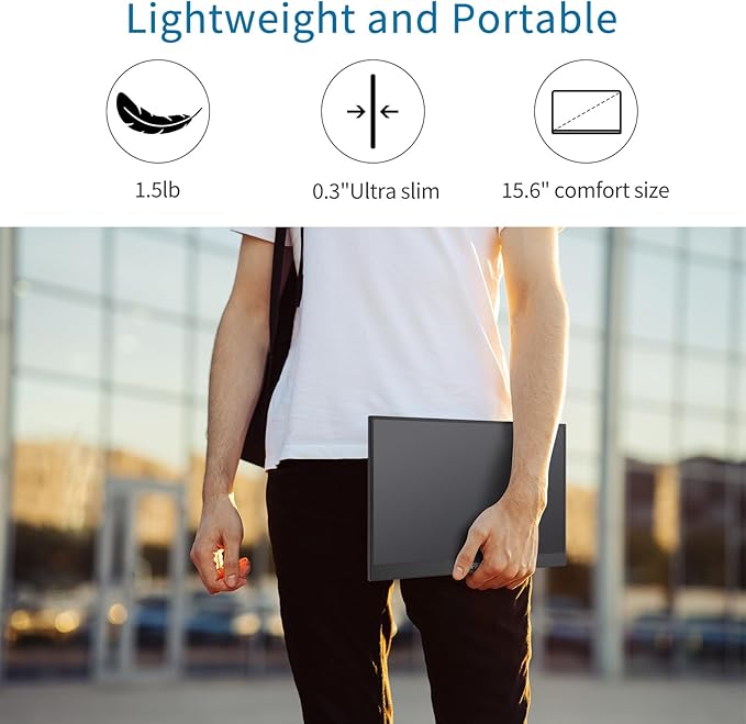 Portable Monitor Touchscreen 15.6 1920x1080 60Hz FHD IPS HDR 10-Point Touch Screen Monitor with Built-in Stand &amp Speaker HDMI USB C VESA External Travel Monitors for Laptop PC Mac Phone