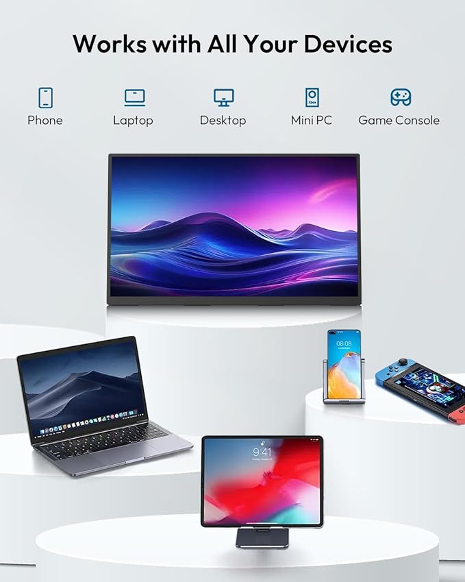 MESWAO 23.8 Portable Monitor 120Hz 1080P FHD IPS 100% sRGB USB-C HDMI Plug and Play Second Screen for Laptop/PC/MacBook/Console 180° Adjustable Stand VESA Mount Gaming &amp Work