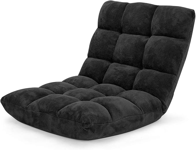 GOFLAME 14-Position Folding Floor Chair Padded Gaming Lazy Sofa Chair with Adjustable Backrest Couch Recliner Sleeper Bed Lounge Chair for Reading Gaming Meditating (Black)