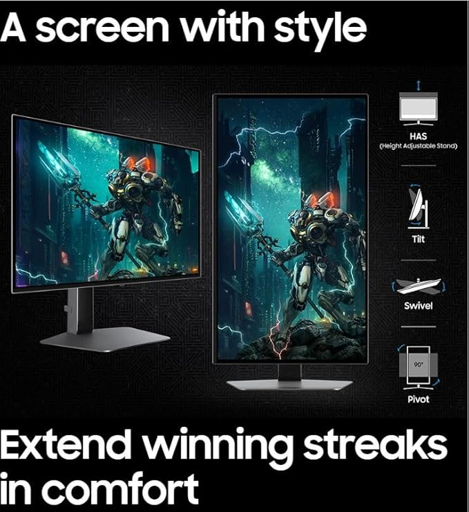 Samsung 27 Gaming Monitor G6 G61D Odyssey OLED QHD 240Hz 0.03Ms Silver Matte Height Adjustable and Pivot LS27DG612SMXUE