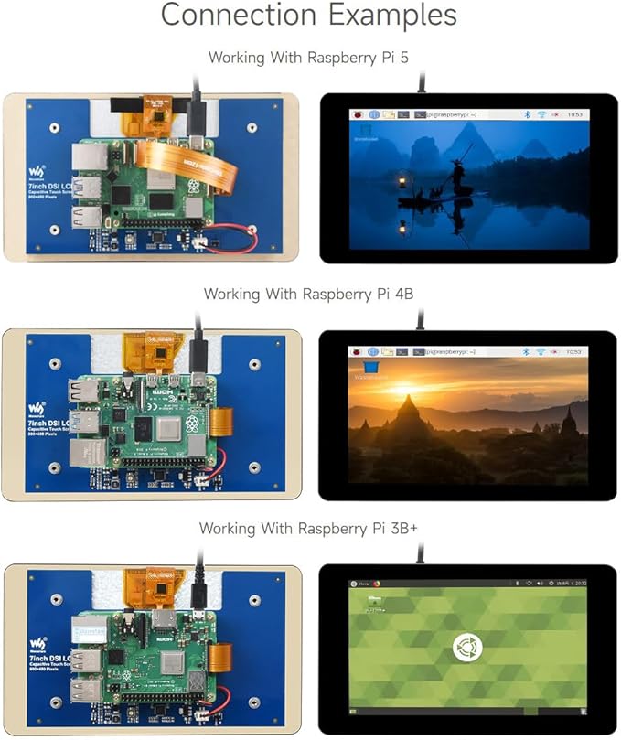 waveshare 7inch Touch Display Compatible with Raspberry Pi 5/4B/3B+/3A+/3B/2B/B+/A+/CM3/3+/4DSI LCD Mini Monitour 800×480 Resolution Capacitive Touch ScreenSmall Display