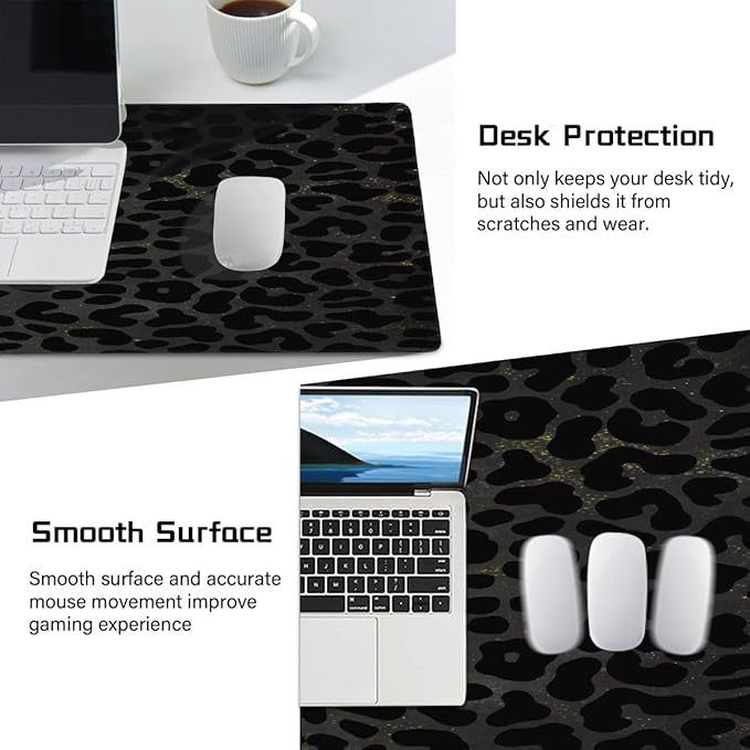 Black Galaxy Leopard Cheetah Large Mouse Pad Gaming Mousepad Desk Mat for Desktop Computer Keyboard Waterproof Mouse Mat Desk Pad with Non-Slip Base for Game School Office Home 35.4 x 15.7