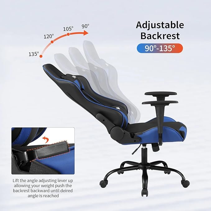 Ergonomic Gaming Chair Video Gamer Chair for Adults/TeensRacing Style Computer Chair with Lumbar Support Adjustable Rolling Desk Chair PU Leather Game Chair