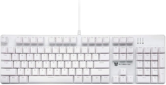 Hot Swappable 104 Keys Full Size Mechanical PC Gaming Keyboard | Blue Switch White Mechanical Wired Computer Keyboards | LED Backlit 104 Keys US Layout Light Up Wired Gaming Keyboard