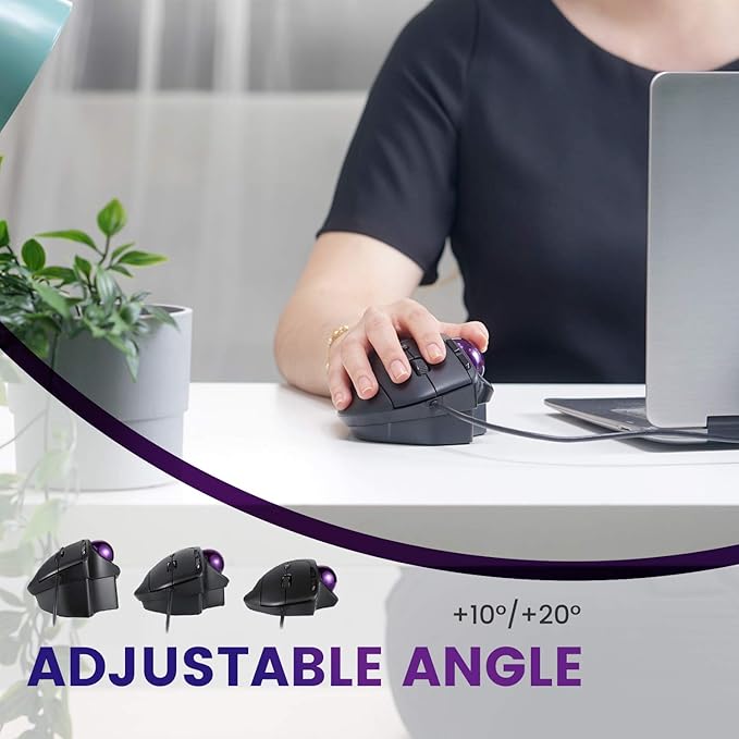Perixx PERIMICE-520 Wired USB Ergonomic Programmable Trackball Mouse Adjustable Angle 8 Button Design Black (PM-520-11447)