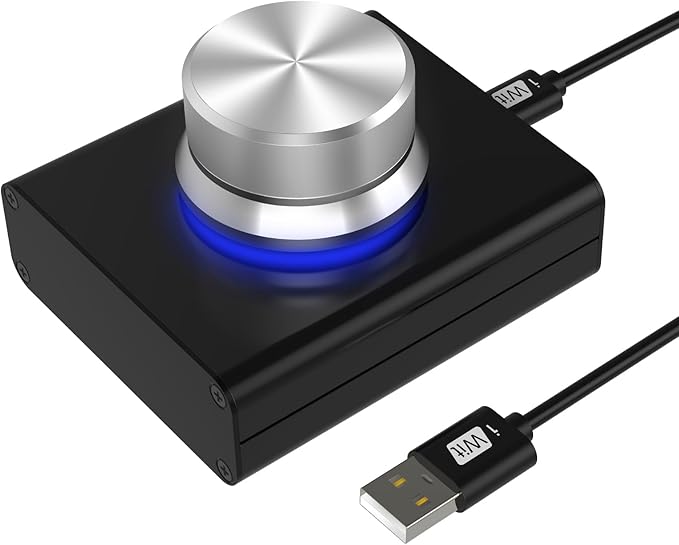 DROK USB Volume Control Knob - Computer Speaker External Volume Control with 1-Key Mute Function Programmable Compatible for PC/Mac/Android