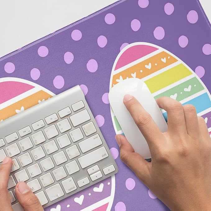 Cute Rainbow Happy Easter Egg Large Gaming Mouse Pad Desk Mat with Stitched Edges Non-Slip Base for Gamer Home and Office