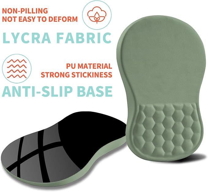Ergonomic Mouse Pad Wrist Support with Memory Foam Massage Bulge Carpal Tunnel Pain Relief Mousepad Wrist Rest for Mouse(12x8 inch Light Green)