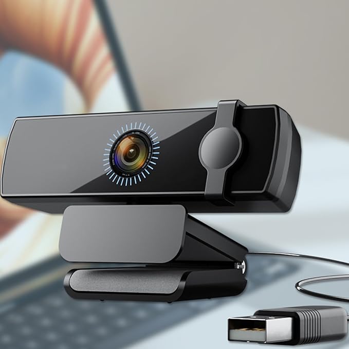Facials Recognition Webcam 1080P Auto Focuses 120° Wide Angled USB Camera with 360 Rotations Builts in Noise Reductions Mics Plugs and Play Webcam for Video Conferencing