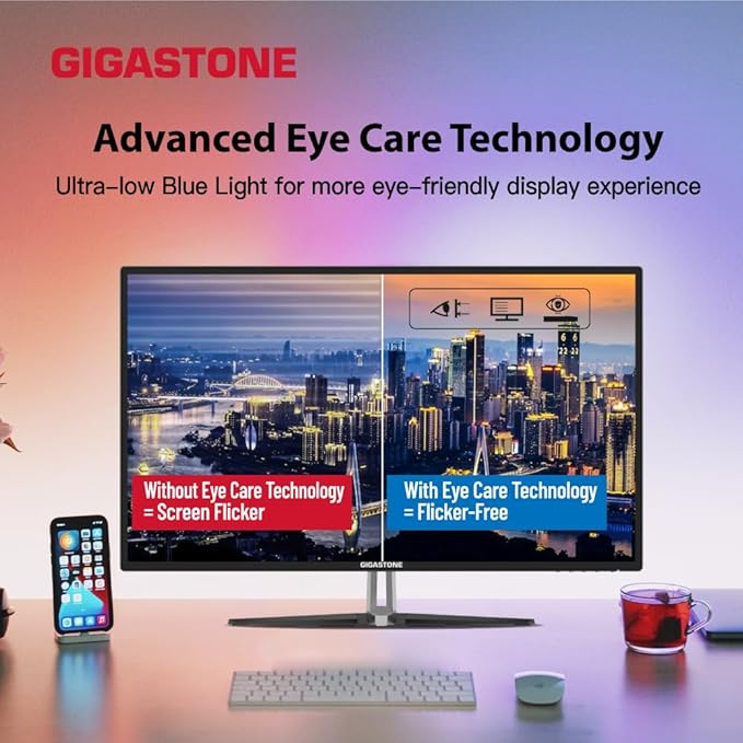Gigastone 32 inch IPS LED Back Light Monitor 75Hz FHD 1920 x 1080 178° Wide View Frameless Computer Monitor 5ms Eye Care Technology Ergonomic Tilt VESA Mount HDMI VGA