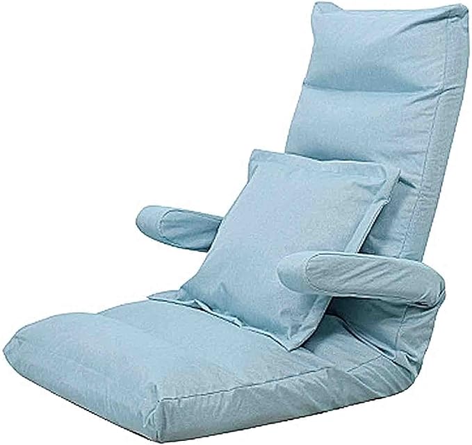 Floor Cushion Folding Bed Chair with Armrest Portable Floor Lounger with Adjustable Back Rest (Color : Blue)