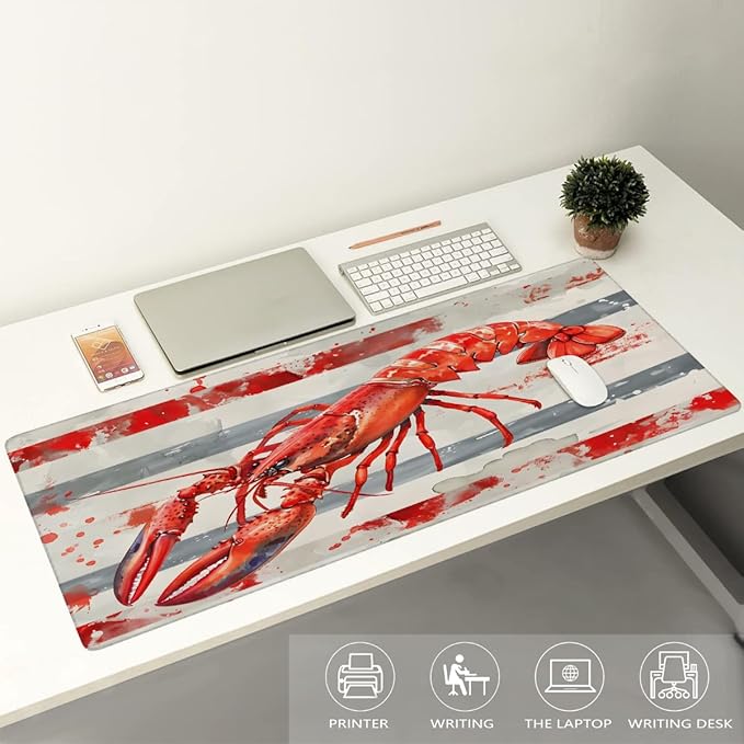 Red Vintage Lobster Large Mouse Pad Gaming Mousepad Desk Mat for Desktop Computer Keyboard Waterproof Mouse Mat Desk Pad with Non-Slip Base for Game School Office Home 35.4 x 15.7