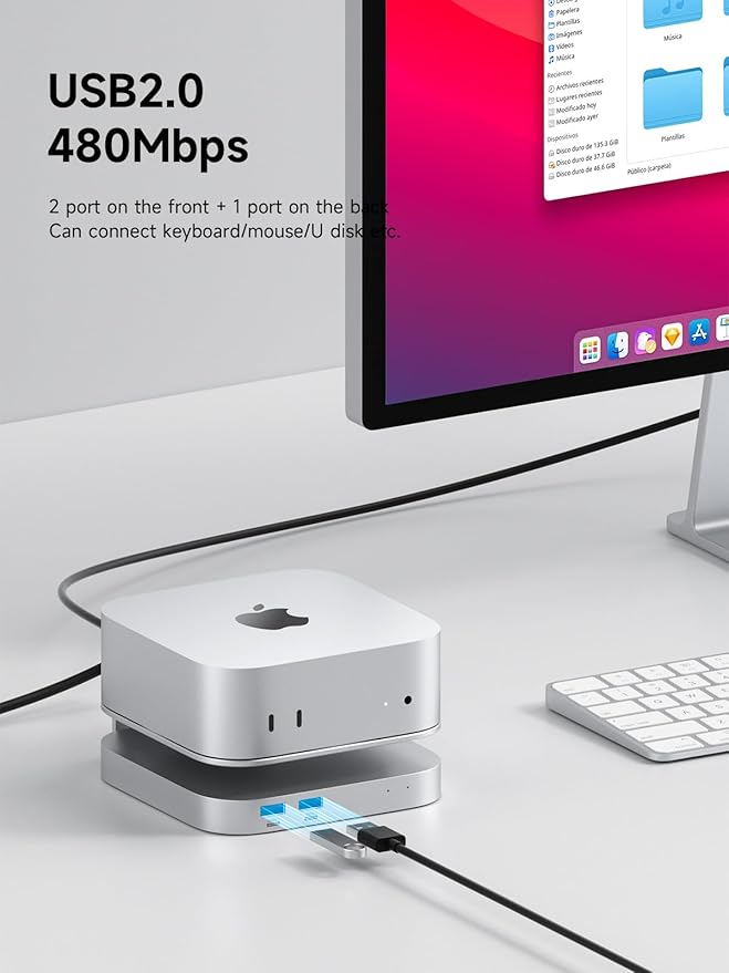 Hagibis Mac mini M4 Hub &amp Stand with 40Gbps SSD Enclosure 3 in 1 USB Type-C Docking Station with 40Gbps M.2 NVMe SSD Case USB2.0 * 3 3.5mm Jack AUX (MC60 Pro)