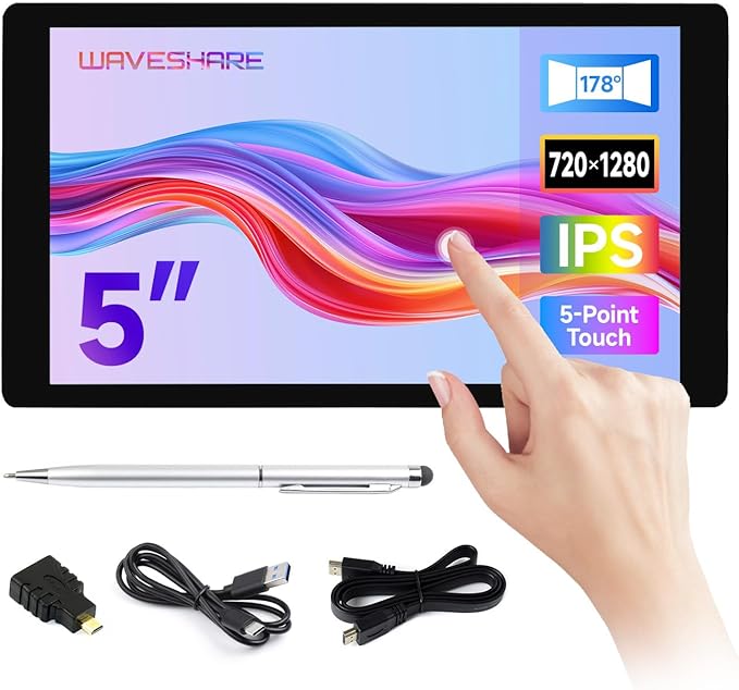 waveshare 5inch Capacitive Touch Display Compatible with Raspberry Pi 5/4B/3B/Zero/Zero W/Zero 2W/Pico/Pico W/Pico WH Supports Windows 11/10/8.1/8/7 Support Jetson Nano/Jetson Orin Nano