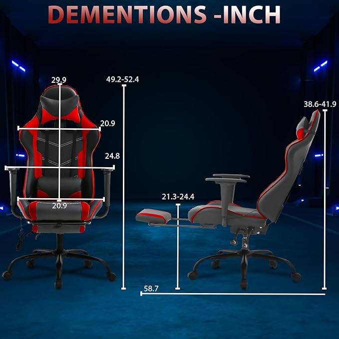 PayLessHere Racing Gaming Chair Office Massage Chair Ergonomic Recliner with Computer Desk PU Leather Lumbar Support Footrest Rolling Swivel and Task Function Ultimate Comfort for Adults (Red)