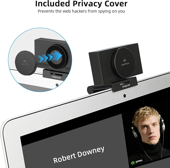 MOSISO 4K Webcam for PC &amp Laptop with Microphone and Webcam Cover Auto Light Correction USB Plug and Play for Live Streaming Video Call Conference Online Lessons Game Black