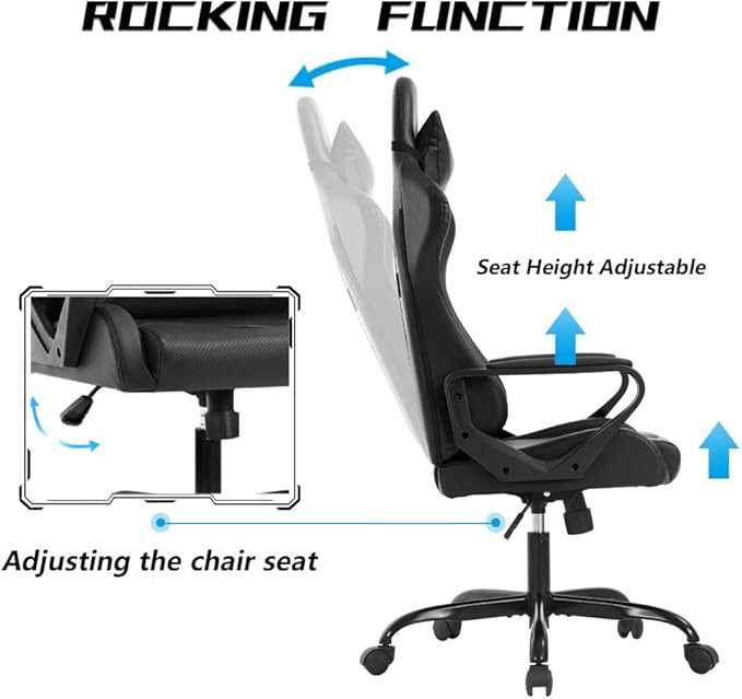 Racing Style Gaming Chair Office Chair High Back Computer Chair Leather Desk Chair Ergonomic Executive Chair Adjustable Video Game Chair Swivel Task Chair w/Headrest and Massage Lumbar Support Black