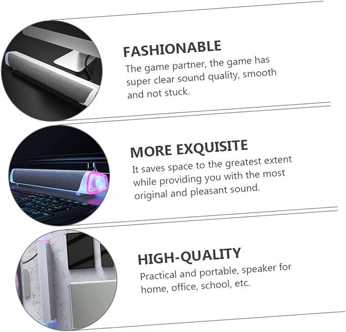Homoyoyo Surround Soundbar Audio Speaker for Desktop Computer Compact Dual Speaker Sound Bar for Use Stylish Design Space-Saving Sound Output