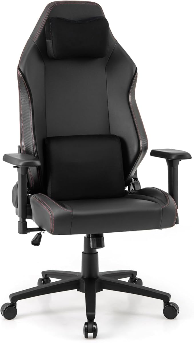Giantex Gaming Chair Video Game Chair with Magnetic Headrest &amp Lumbar Support Ergonomic Computer Chair w/Rocking Function &amp 2D Armrests Height Adjustable Swivel Task Chair Black