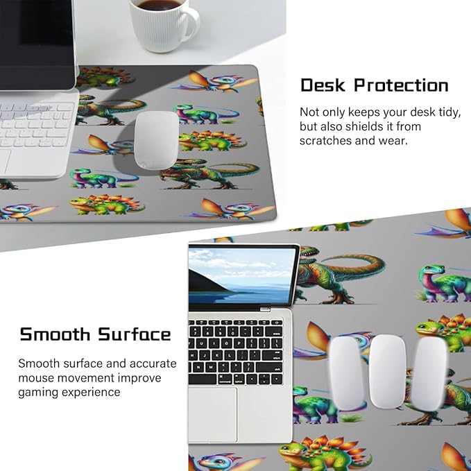 Cartoon Animal Dinosaur Large Mouse Pad Gaming Mousepad Desk Mat for Desktop Computer Keyboard Waterproof Mouse Mat Desk Pad with Non-Slip Base for Game School Office Home 35.4 x 15.7