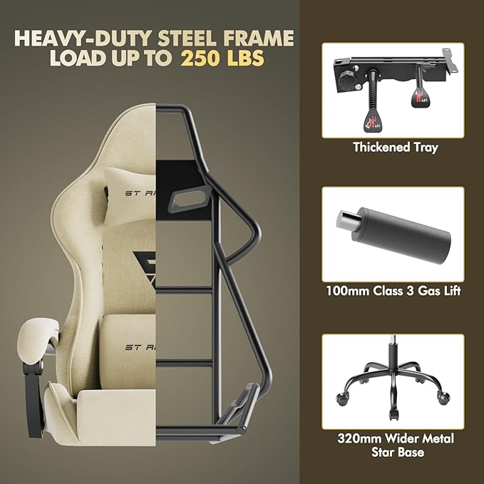 Soontrans Velvet Fabric Gaming Chair with Footrest Comfortable Video Gamer Chair for Adult Ergonomic Desk Game Office Computer Chairs with Massage Lumbar CushionHeadrest
