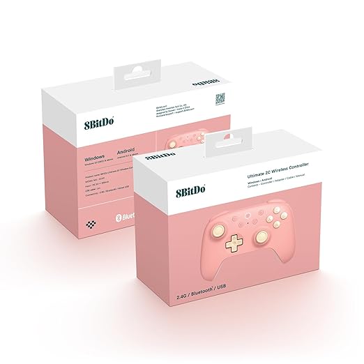AKNES 8Bitdo Ultimate 2C Wireless 2.4G Controller for Windows PC and Android Gamepad with Hall Effect Joysticks and Hall Triggers 1000Hz Polling Rate Remappable L4/R4 Bumpers - Peach