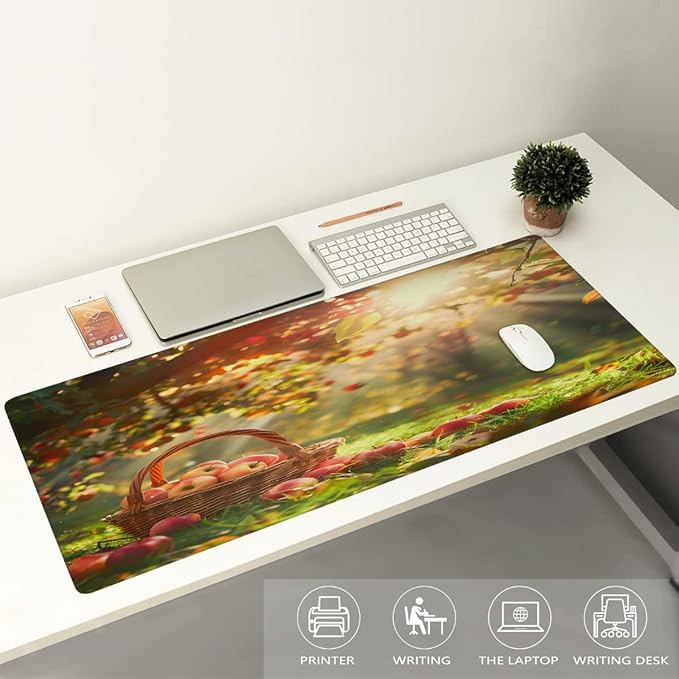 Grass Fruit Tree Apple Large Mouse Pad Gaming Mousepad Desk Mat for Desktop Computer Keyboard Waterproof Mouse Mat Desk Pad with Non-Slip Base for Game School Office Home 35.4 x 15.7