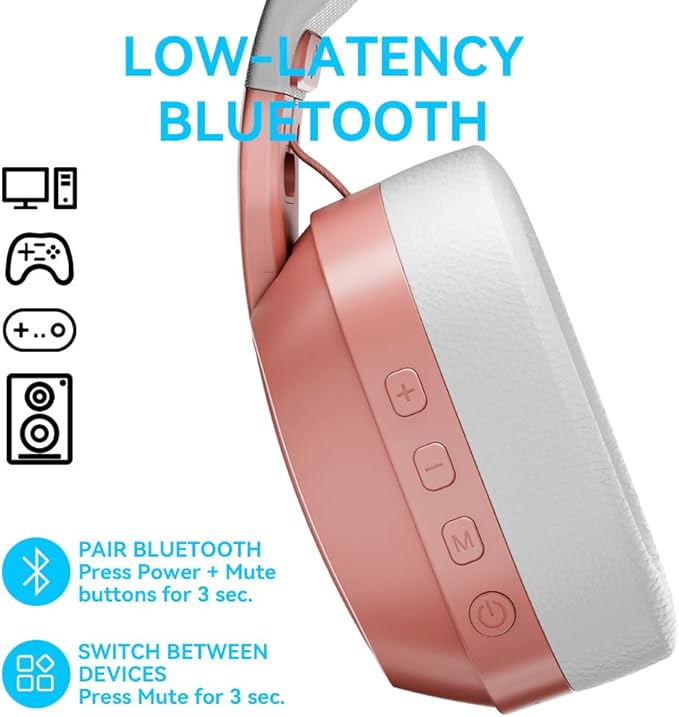 2.4GHz Wireless Gaming Headset for PC PS5 PS4 Switch - Bluetooth 5.4 20H Battery with ENC Noise Canceling Microphone Cool Lighting 40mm Driversfor Wired Mode Xbox Series -Rose Gold