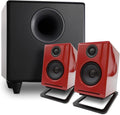 Audioengine A2 Red Computer Speakers with S8 Black Subwoofer and DS1M Metal Stands