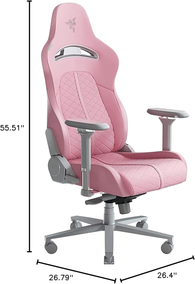 Razer Enki Gaming Chair: All-Day Comfort - Built-in Lumbar Arch - Optimized Cushion Density - Dual-Textured Eco-Friendly Synthetic Leather - Reactive Seat Tilt &amp 152-Degree Recline - Pink