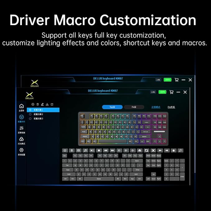 DELUX KM87PRO 80% Wireless Mechanical Gaming Keyboard 87 Swappable Keys Customizable TKL Keyboard Side Printed PBT Keycaps Pre-Lubed Linear Switches RGB Backlit 2.4GHz/BT5.0/Wired for PC Laptop