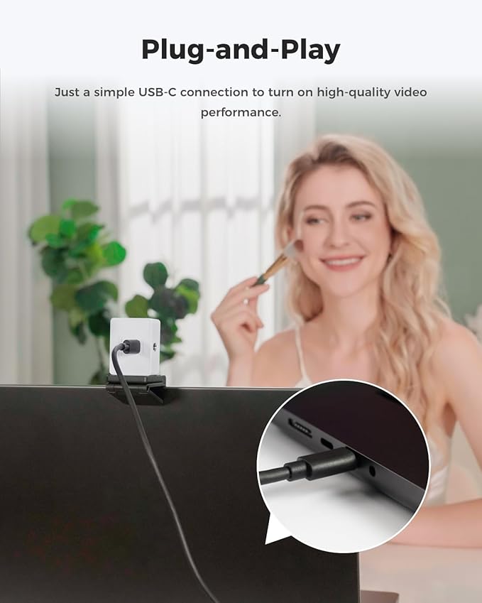 OBSBOT Meet 2-4K Webcam for PC with 1/2 Sensor AI Framing &amp Autofocus Beauty Mode Lightweight Gesture Control HDR Dual Microphone 60 FPS Web Cam for Streaming Meeting Gaming. (Cloud Whi