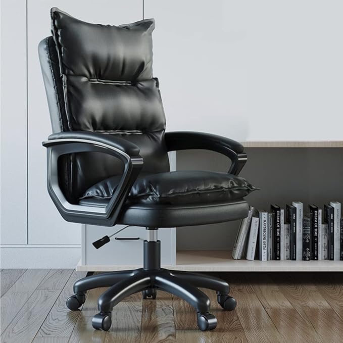 Office Chair Executive Computer Desk and Chair PU Leather Adjustable Height Modern Executive Swivel Sofa Work Chair Ergonomic Waist Support DesignBlackA
