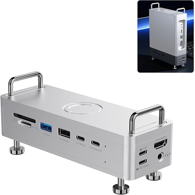 ULANZI QT03 Docking Station &amp Stand with NVME SSD Enclosure 40Gbps 10-in-1 with 10 Gbps 4 USB C-A/Audio/4K HDMI/SSD/Hub/TF/SD Port Compatible with Mac mini M4 M4 Pro/Dell/HP/Lenovo/iPhone and Mo