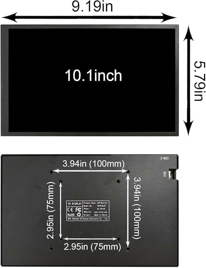 VSDISPLAY 10.1 Inch 1280x800 Computer Temp LCD Monitor PC Case Screen Display Supports Theme Editor DIY Dynamic Image Picture Wallpaper Monitoring RAM CPU GPU DataBlack