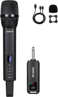 Rechargeable Wireless Microphone Pro Handheld Cordless Mic System with Echo Treble BASS VOL Control for Karaoke Singing Church Party 1/4'' Output Black