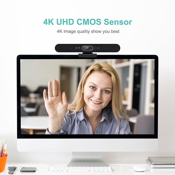 4K Pro Audio and Video Conference Room Camera with Remote Control for Windows TV AI-Powered HD Webcam with Microphone &amp Speaker for Desktop Computer/PC/Monitor/Laptop/Teams/Zoom/Skype