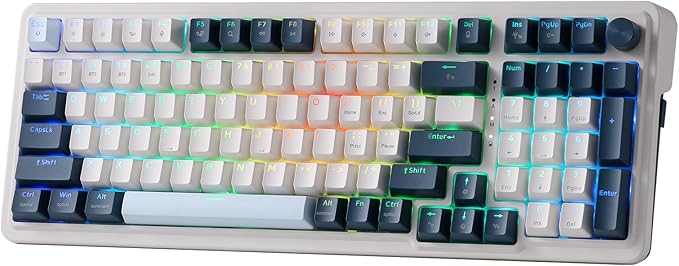 Redragon K686 PRO 98 Keys Wireless Gasket RGB Gaming Keyboard 3-Mode Win/Mac Mechanical Keyboard w/5-Layer Noise Dampening Dedicated Knob Control &amp Hot-Swap in Linear Red Switch Blue Himmel Col