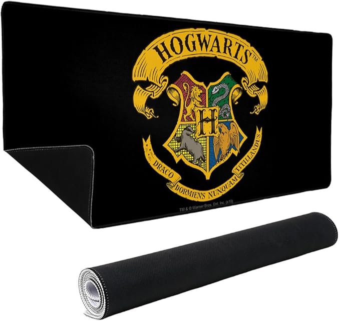 Harry Potter Ilustrated Hogwarts Crest Large Gaming Mouse Pad Desk Mat with Stitched Edges Non-Slip Base for Gamer Home and Office 31.5 x 15.7