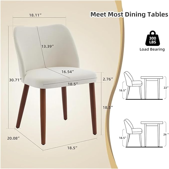 Adjustable Office Computer Chair with Armrest 2pcs Linen Fabric Upholstered Dining Chair with Sold Wood Legs Wing Backrest(White)